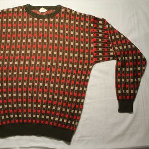 70s green, white, red vintage pattern sweater